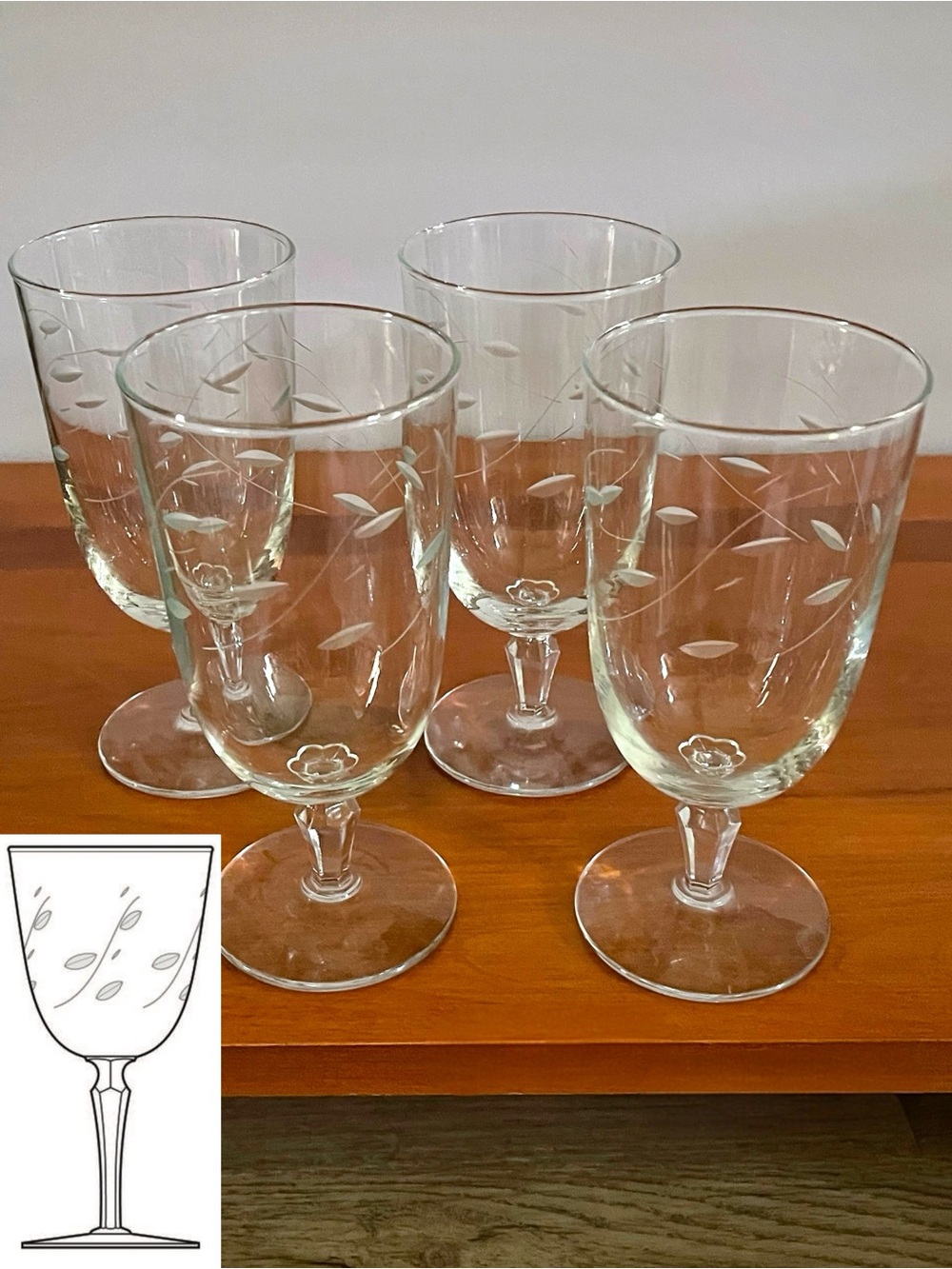 Vintage Libbey Windswept Etched Simple Swirl Stem Leaf Pattern Iced Tea